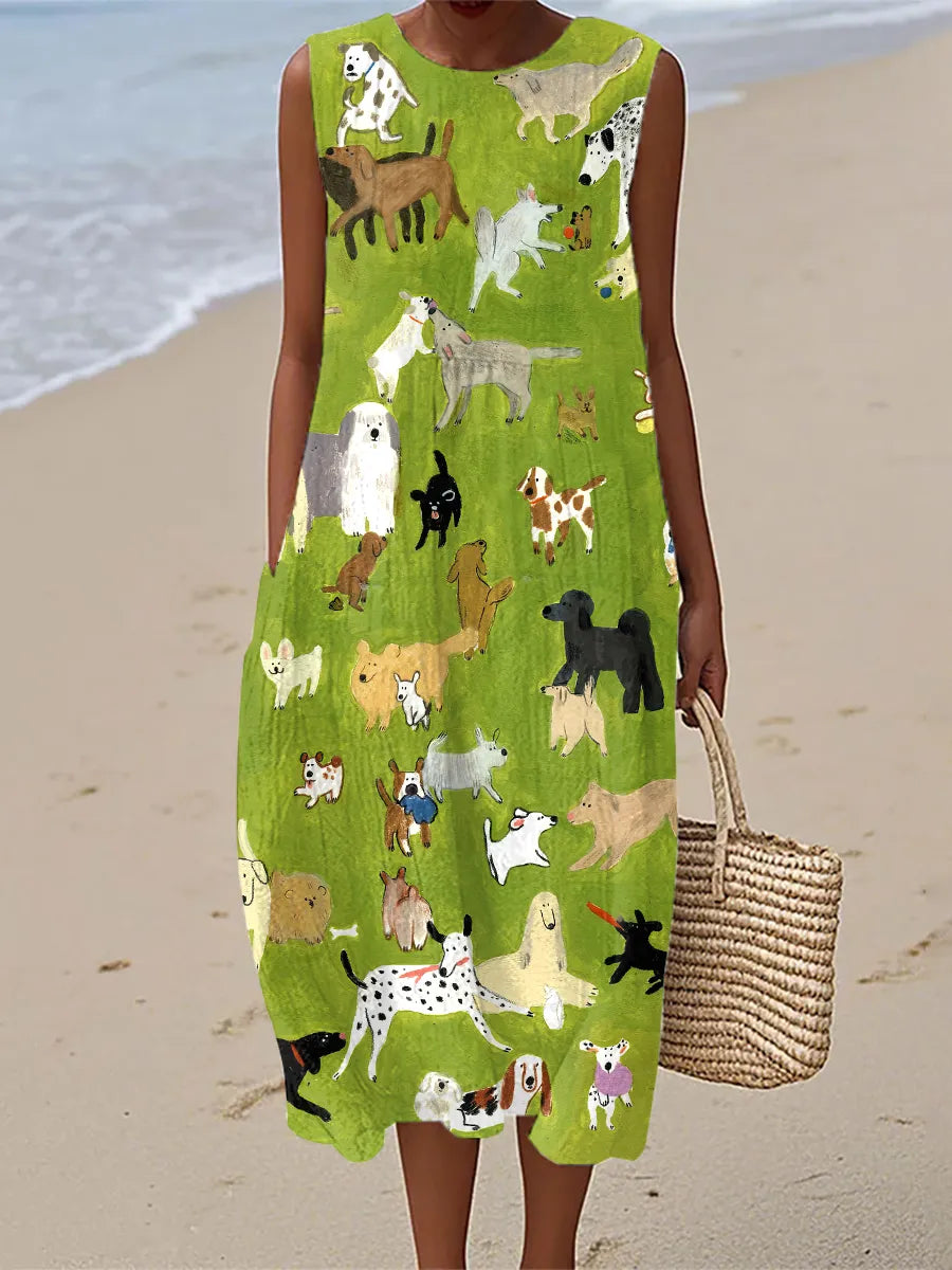 Isabella | Oil Painting Dog Print Midi Dress Local Neighbours Sedona