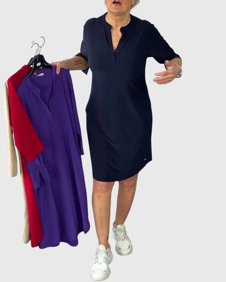 Katherine | Solid V-Neck Dress Clara Monroe