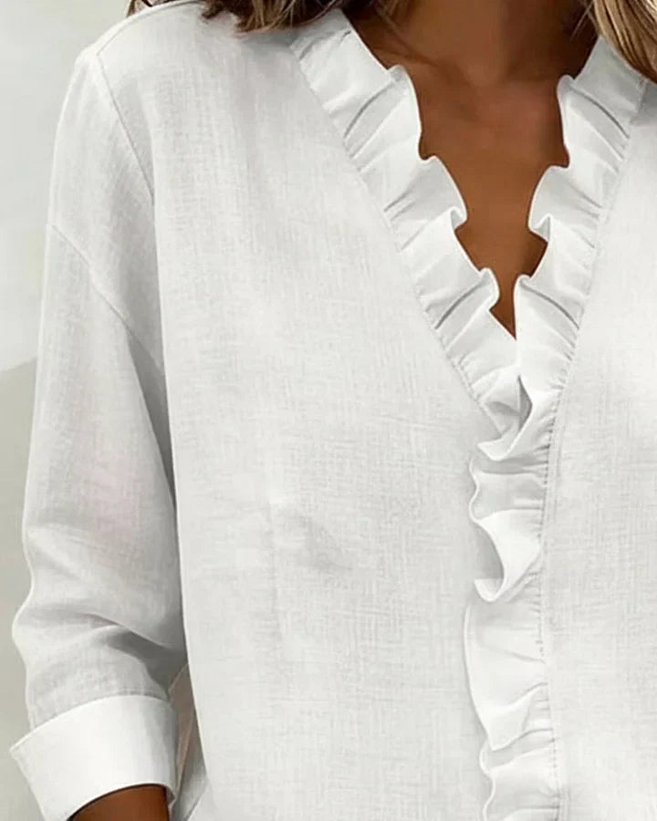 Indie | Blouse with Ruffles, V-Neck and Long Sleeves Local Neighbours Sedona