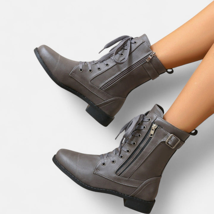 Nora Vintage Leather Ankle Boots – Classic Lace-Up Combat Style Clara Monroe