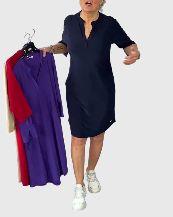 Katherine | Solid V-Neck Dress Clara Monroe