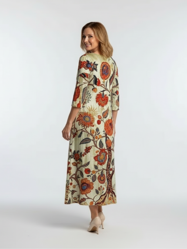 Corisande | V Neck Long Sleeve Floral Midi Dress Local Neighbours Sedona