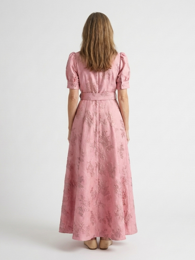 Xanthea | Short Sleeve Belted Floral Textured Maxi Shirt Dress Local Neighbours Sedona