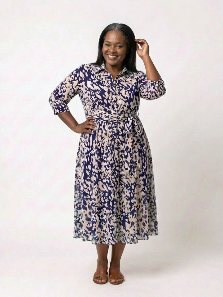 Oriana | Collared Long Sleeve Waist Tie Midi Dress Local Neighbours Sedona