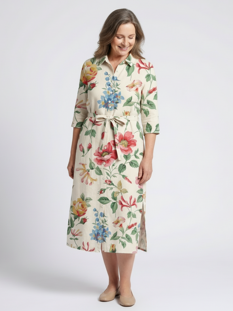 Maribel | Button Front Half Sleeve Floral Midi Dress Local Neighbours Sedona