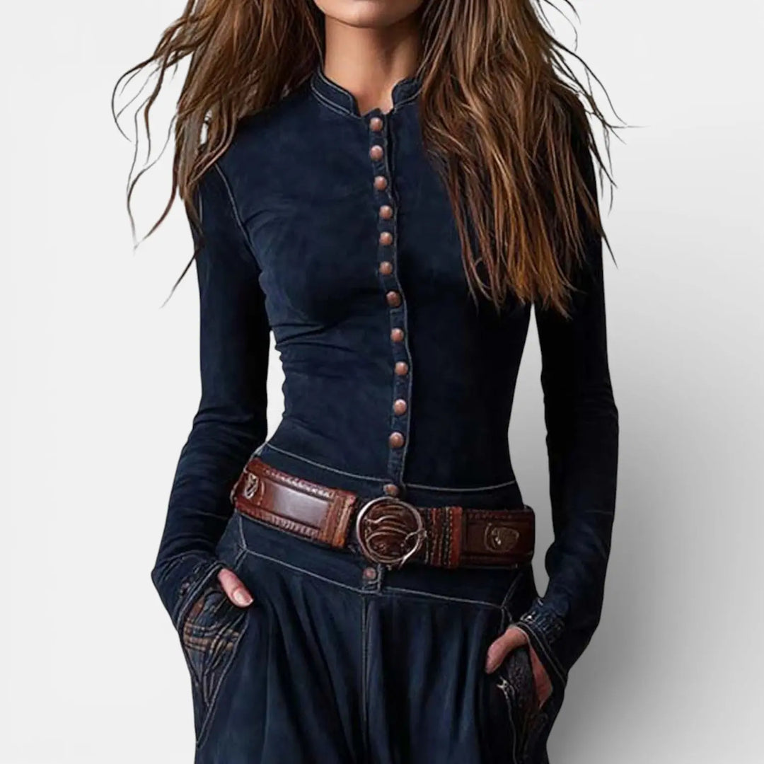 Leonora | Vintage Long Dress in Navy Blue Suede Check (Includes Belt) Clara Monroe