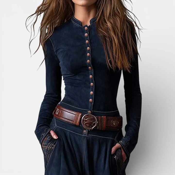 Leonora | Vintage Long Dress in Navy Blue Suede Check (Includes Belt) Clara Monroe