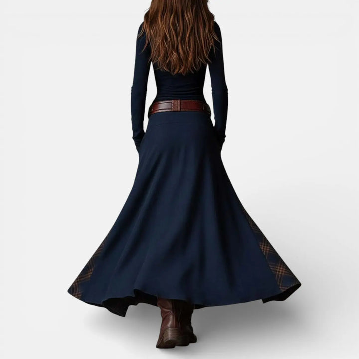 Leonora | Vintage Long Dress in Navy Blue Suede Check (Includes Belt) Clara Monroe