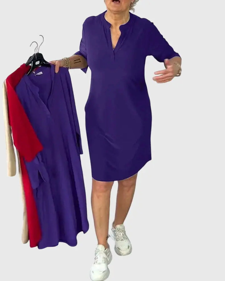 Katherine | Solid V-Neck Dress Clara Monroe