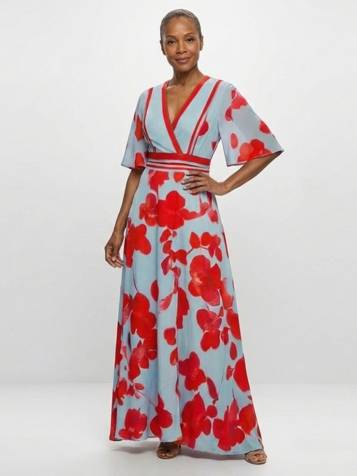 Corinne | V Neck Short Sleeve Floral Maxi Dress Local Neighbours Sedona