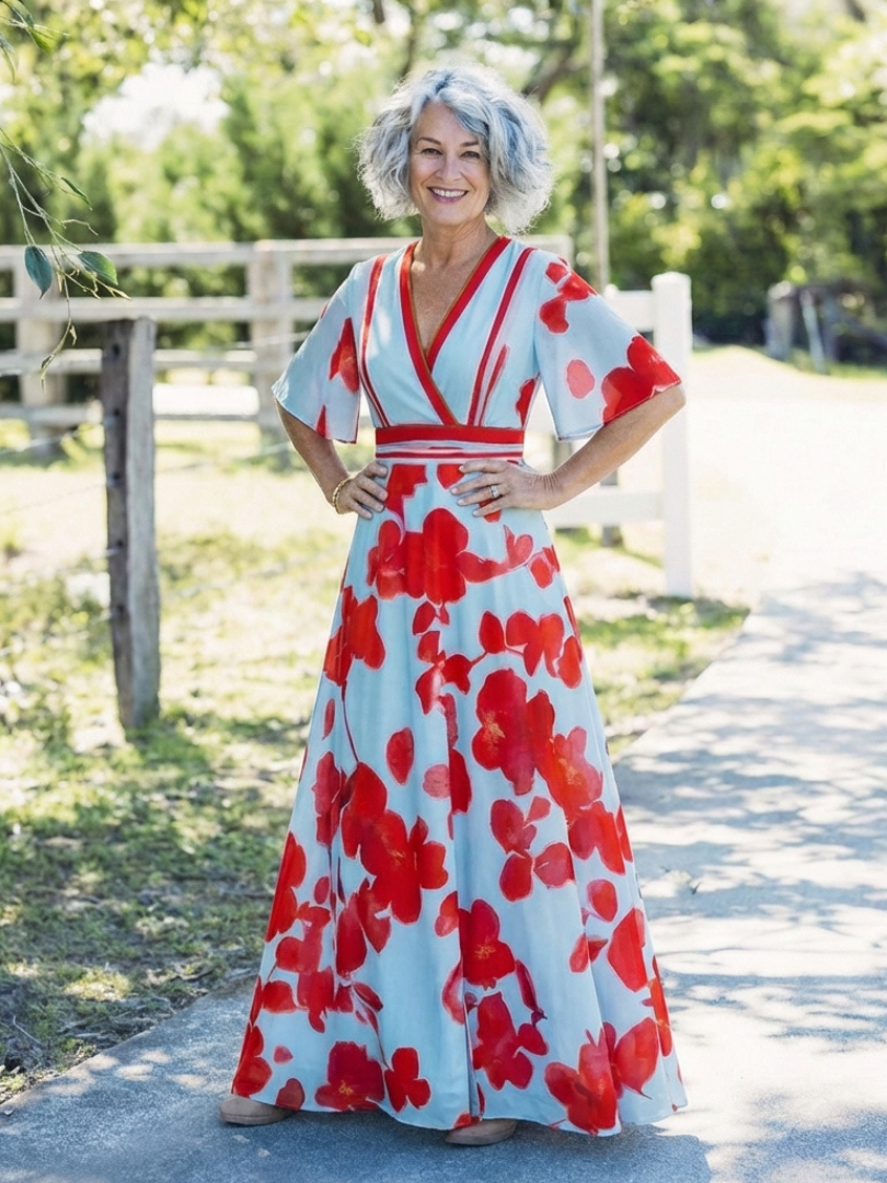 Corinne | V Neck Short Sleeve Floral Maxi Dress Local Neighbours Sedona