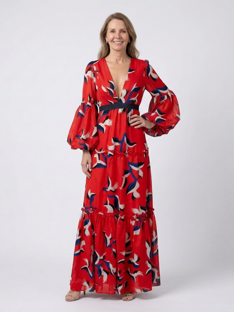 Isolde | V Neck Tie Waist Long Sleeve Maxi Dress Local Neighbours Sedona