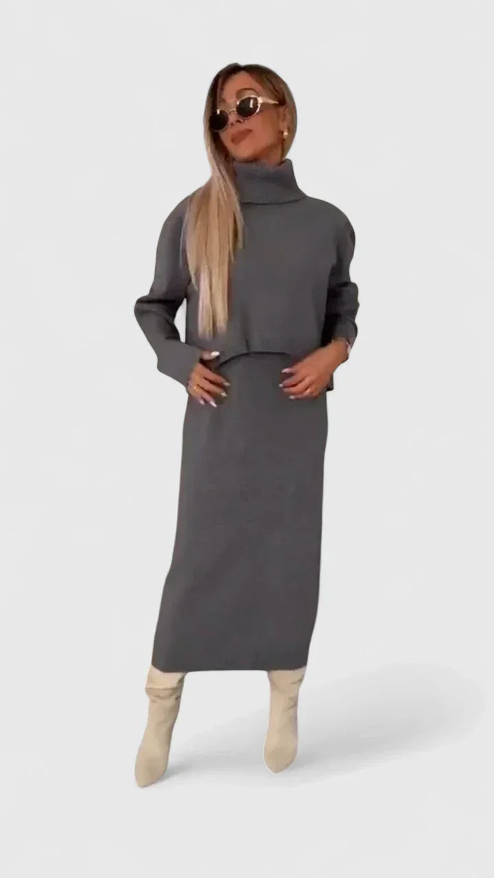Chrystahl | Elegant Dress and Turtle Neck Sweater Set Clara Monroe