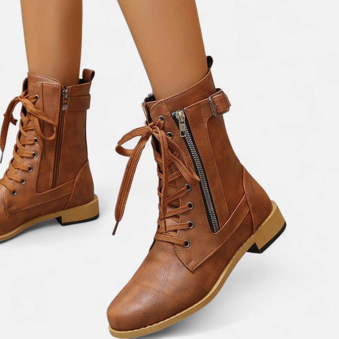 Nora Vintage Leather Ankle Boots – Classic Lace-Up Combat Style Clara Monroe