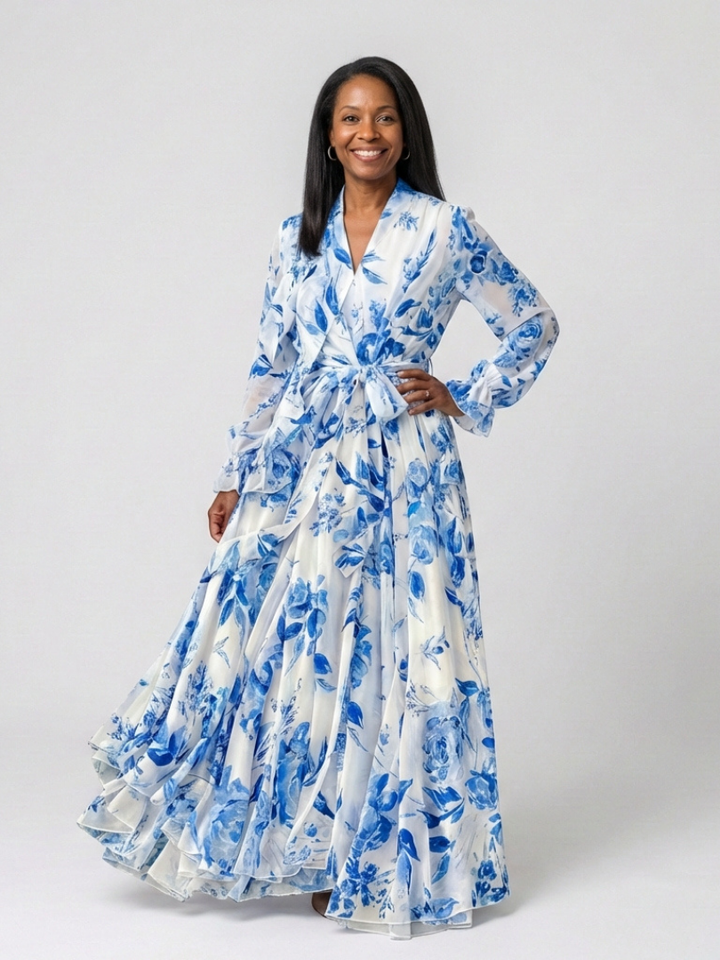 Lillian | Floral Long Sleeve Wrap Maxi Dress Local Neighbours Sedona