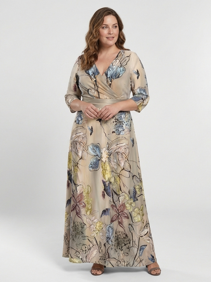Margaret | Three Quarter Sleeve Floral Maxi Wrap Dress Local Neighbours Sedona