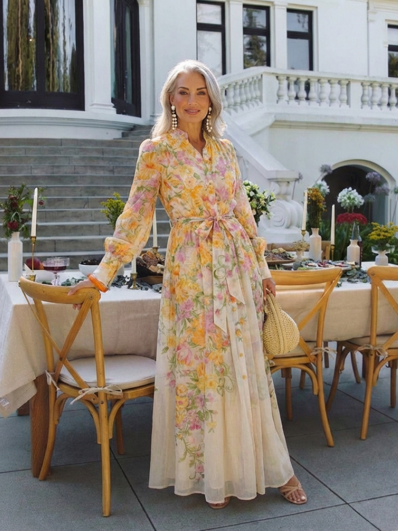 Cressida | Floral Sheer Long Sleeve Maxi Dress Local Neighbours Sedona